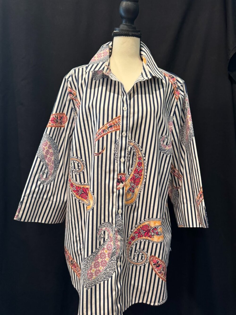 Chico’s No-Iron Striped Paisley Tunic Blouse, Size 4 (US 20/22)